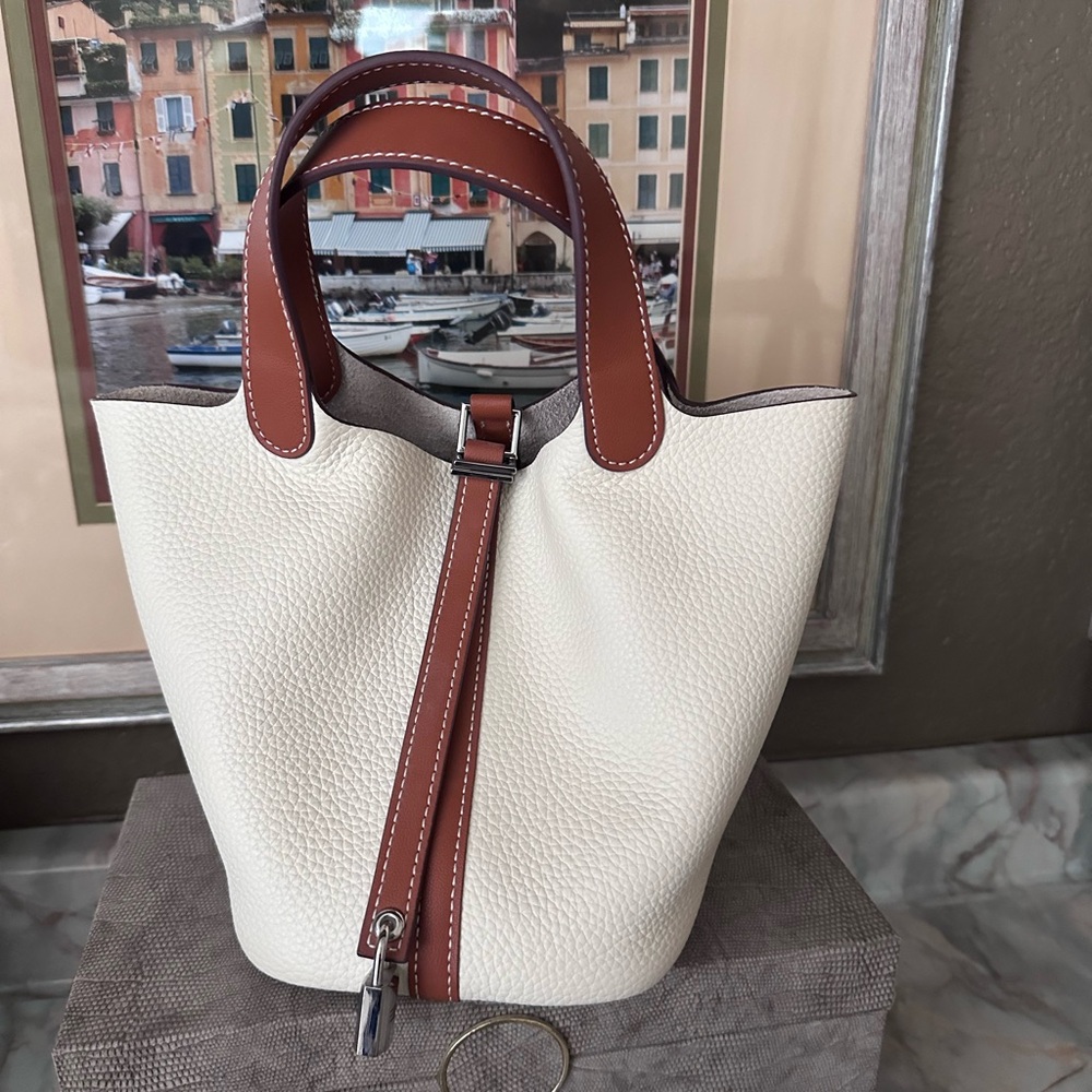Tiffany & Fred Paris Cream and Tan Tote Bag